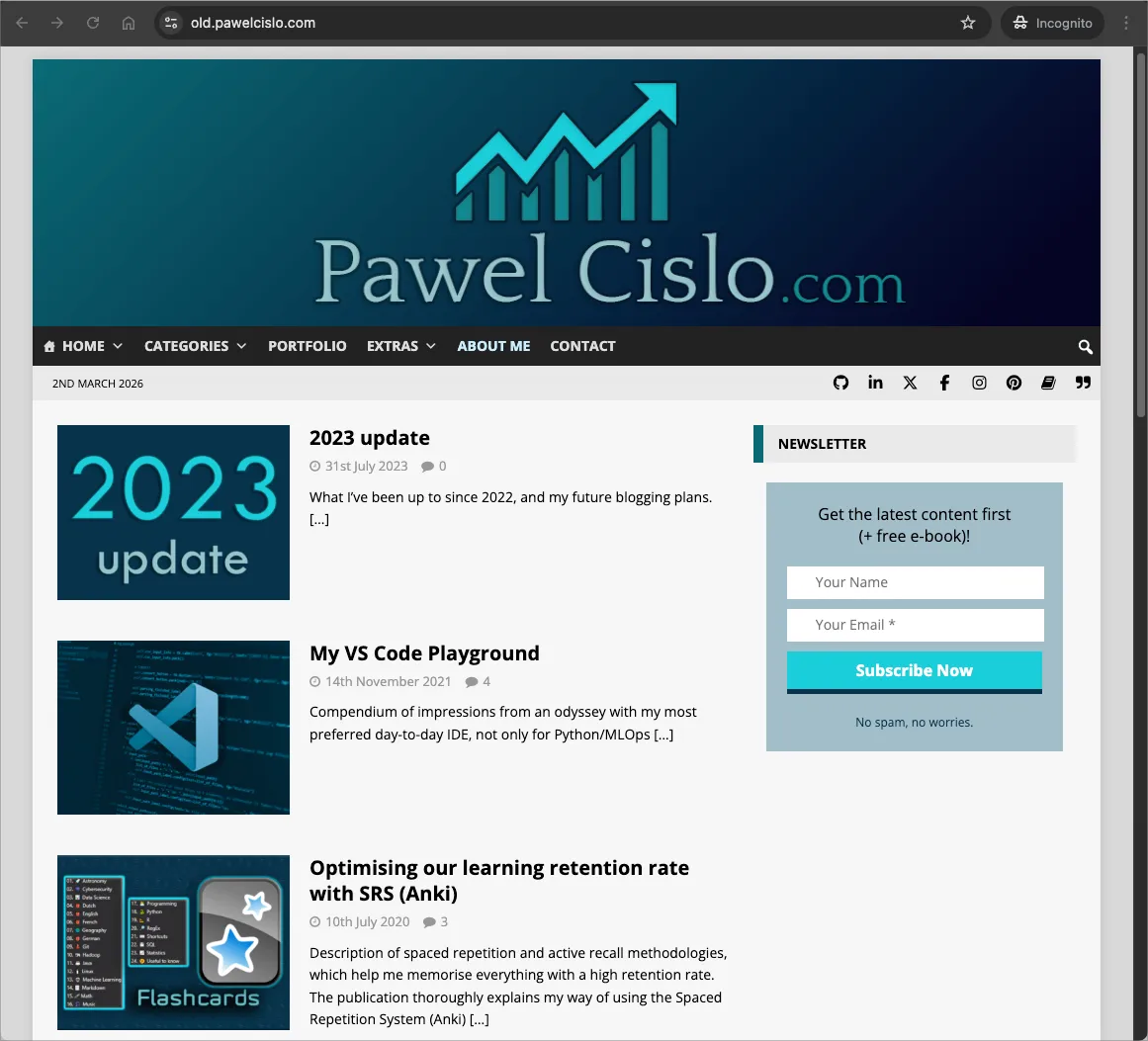 Old homepage (WordPress)