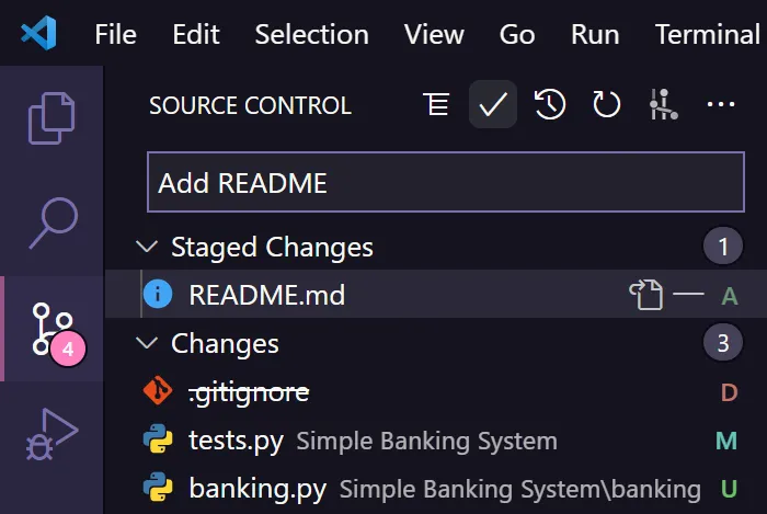 Source Control menu in VS Code
